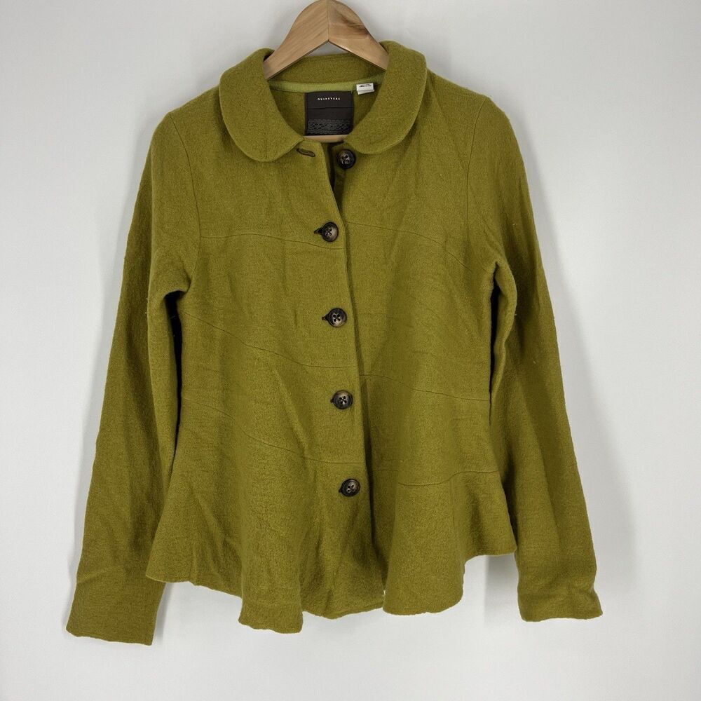 Anthropologie Olive Green Button-Front Peplum Jacket
